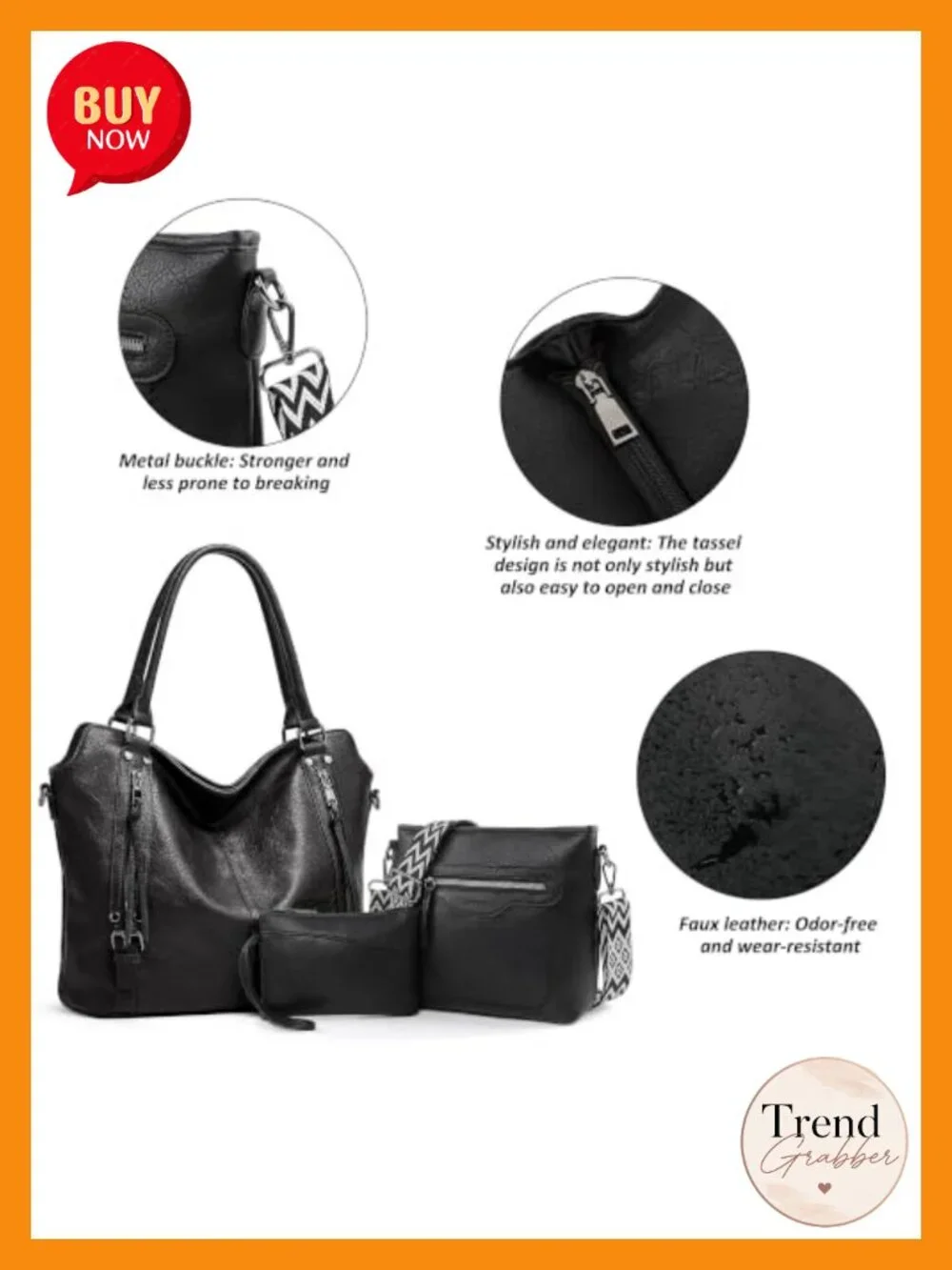 Large Faux Leather Tote Handbag Set with Wallet and Crossbody